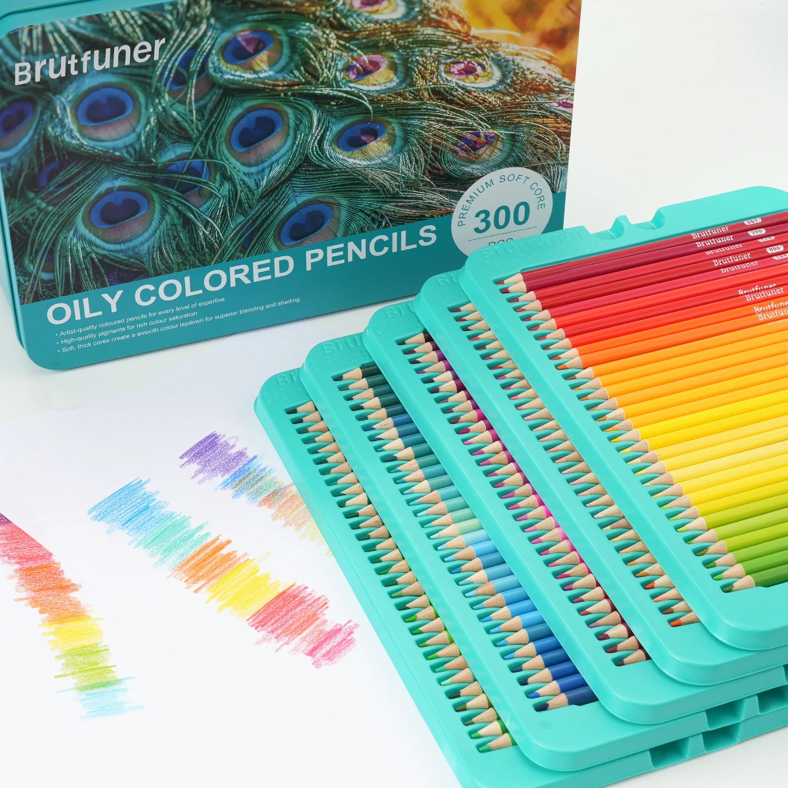 Colored pencils set | 300 premium soft core coloring for adults | organized in presentation tin case - color / united