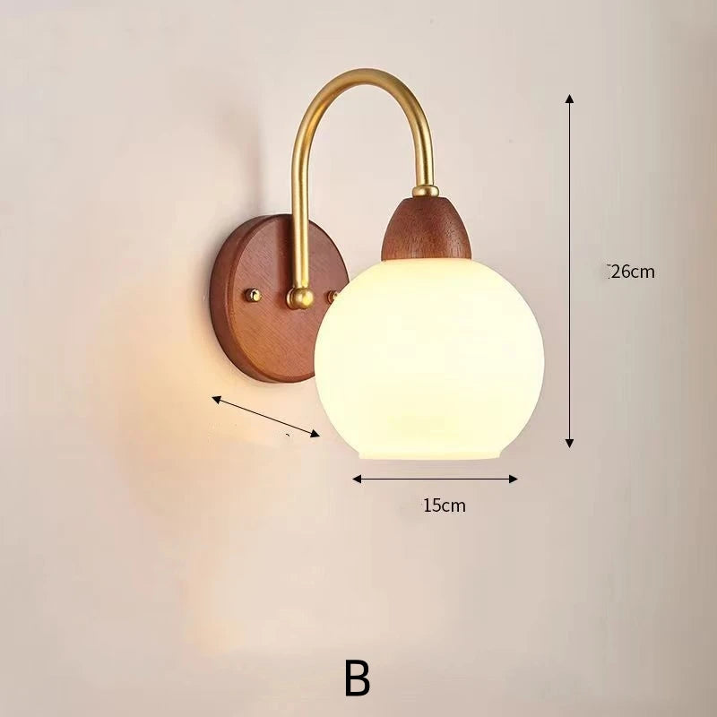 Modern indoor wall light lamp suitable for bedroom bedside living room home decor fixture wooden vintage led lamps - b
