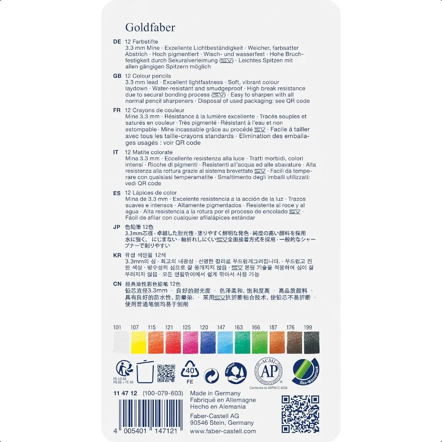 Fabercastell creative studio goldfaber wood cased color pencils tin of 12 colors - united states - pencil