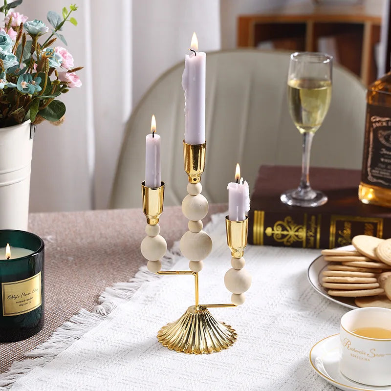 Wooden iron candle stand vintage dinner table centerpiece candlestick wedding festival home decoration photography props