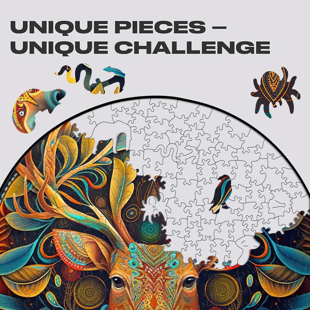 Wooden puzzle for adults reindeer puzzles round shape animal wood fun challenging deer gifts children guest