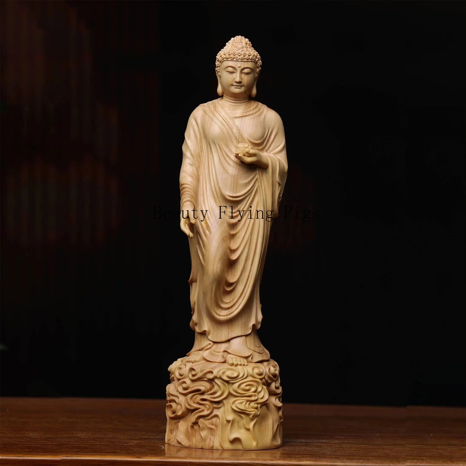 Solid wood carving amitabha buddha figurine room decor statue sculpture art crafts ornament buddhist supply home