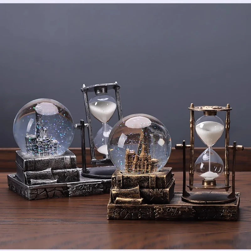 Creative retro tower flowing sand glass crystal ball desktop ornament collectible birthday gift for friends - decorative
