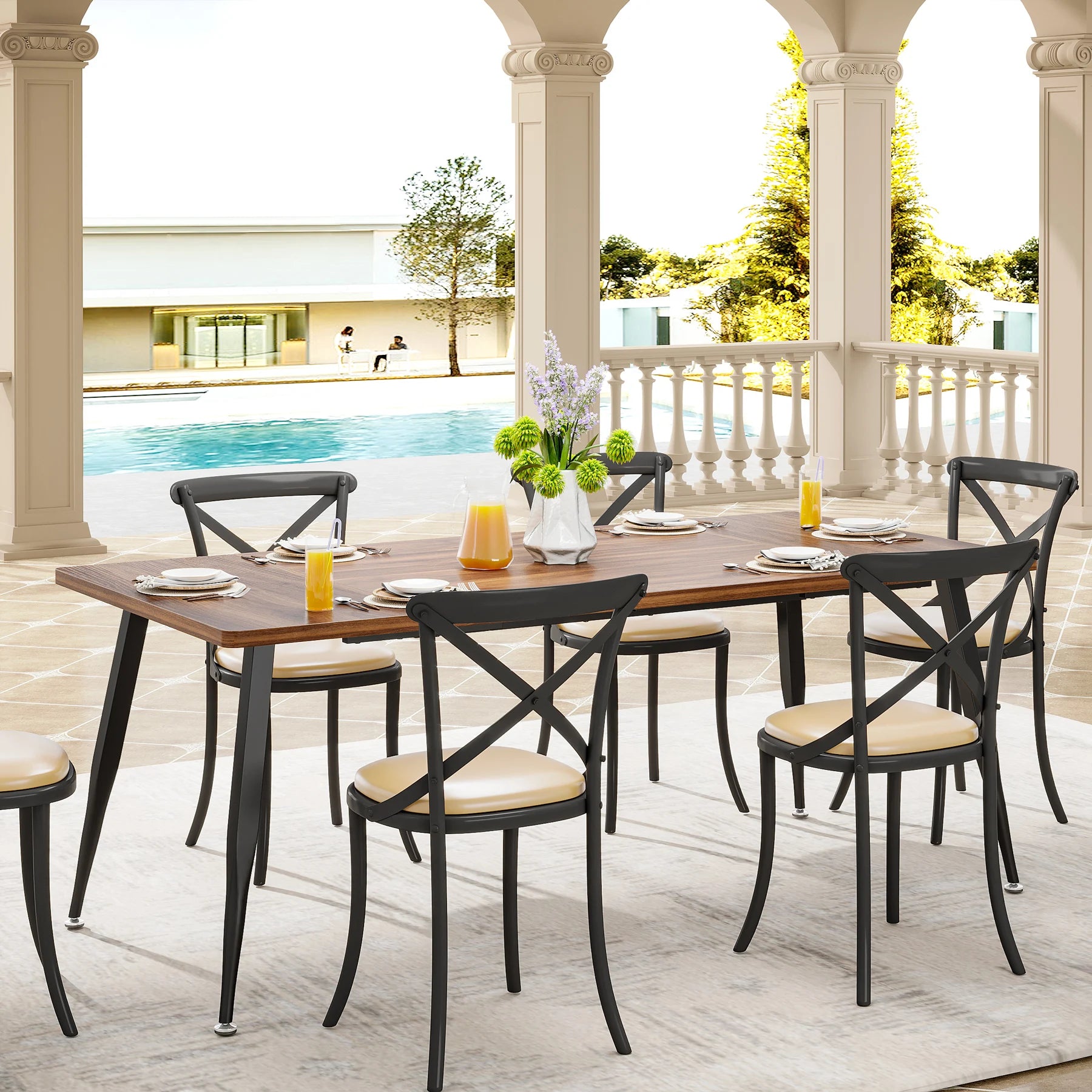 Tribesigns dining table180x80x75cm spacious rustic industrial table for 6-8 people sturdy metal legs & modern faux wood