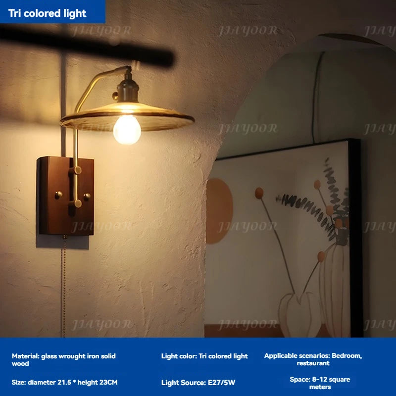 Niche retro home decor living room bedroom bedside hallway homestay coffee shop wooden board wiring free led wall light