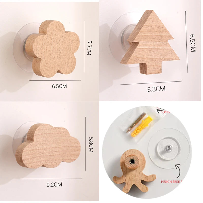 3pcs wood hooks organization wall holder clothes hanger keychain door hook bathroom kitchen accessories deco for home