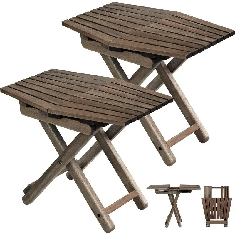 Small patio table outdoor folding side accent coffee end wood top