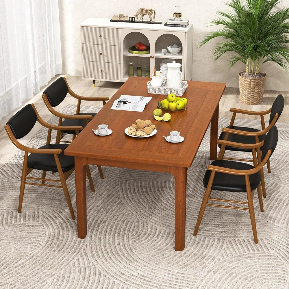 Wooden dining chairs set of 2 pu leather upholstered kitchen w/padded seat & back rubber wood frame comfy modern