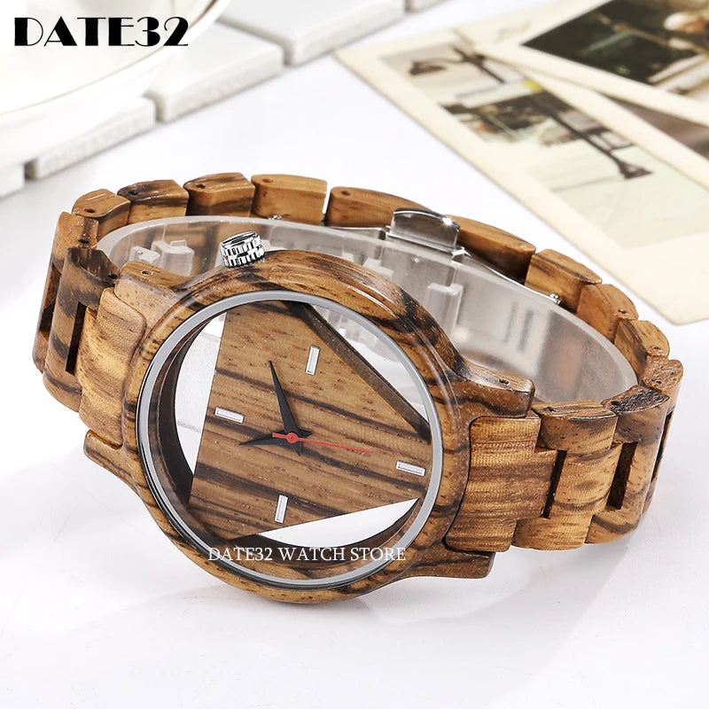 Natural bamboo wood watch for men full-wooden hollow case band watches man quartz wristwatch real wooden clock male