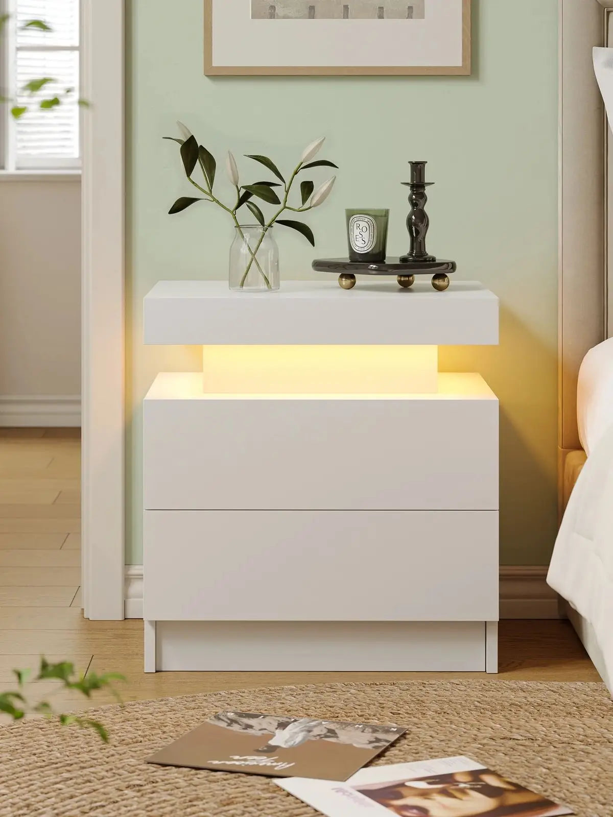 Cubehom led nightstands with 2 drawers end table rgb lights for bedroom living room white bedside - m / united states