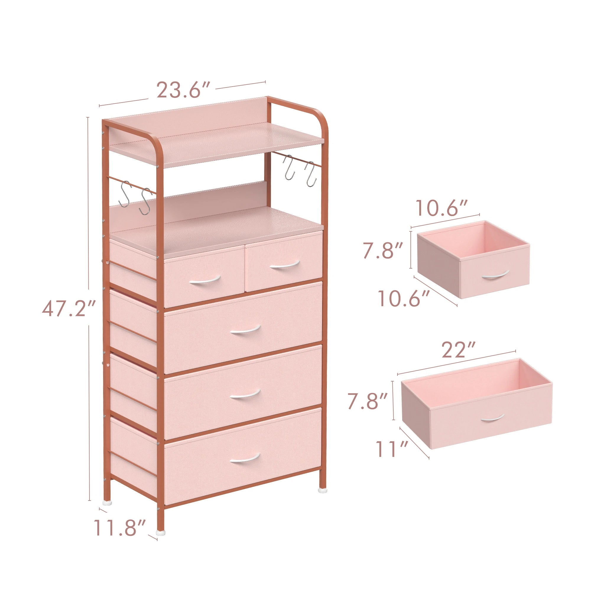 Dresser for bedroom with shelves chest of drawers closet clothes bureau sturdy steel frame wood top fabric