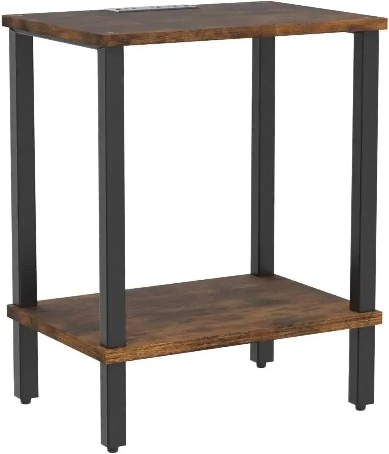 End table with charging station side usb ports and outlets nightstand 2-tier storage shelf sofa for small - united
