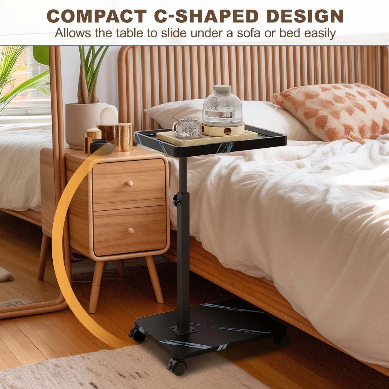 Wooden sofa corner table bedside laptop desk for living room bedroom movable small c-shape lifting side