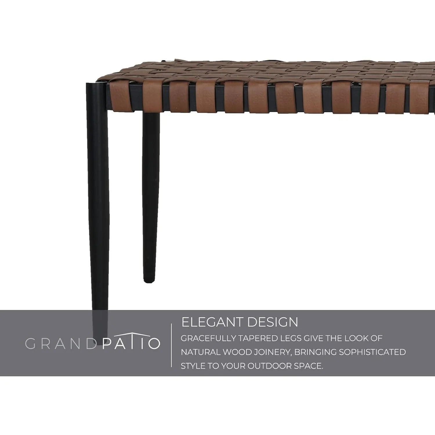 Bench 2-seat leather-look wicker with tapered legs outdoor for small front porch entryway - united states / natural