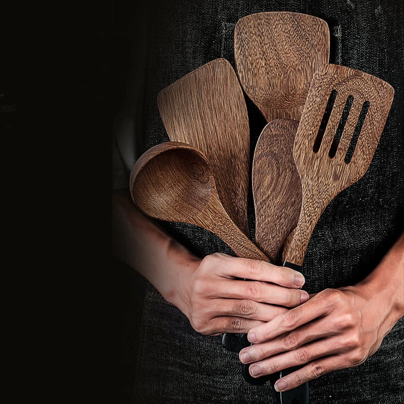 Wooden cooking utensils natural wenge wood non-stick cookware spatula shovel rice spoon kitchen tool accessories