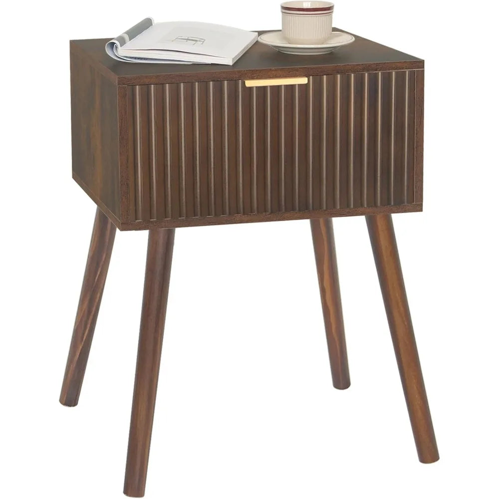 Mid century modern nightstand small end tables living room accent bedside table with drawer for bedroom and space rusti