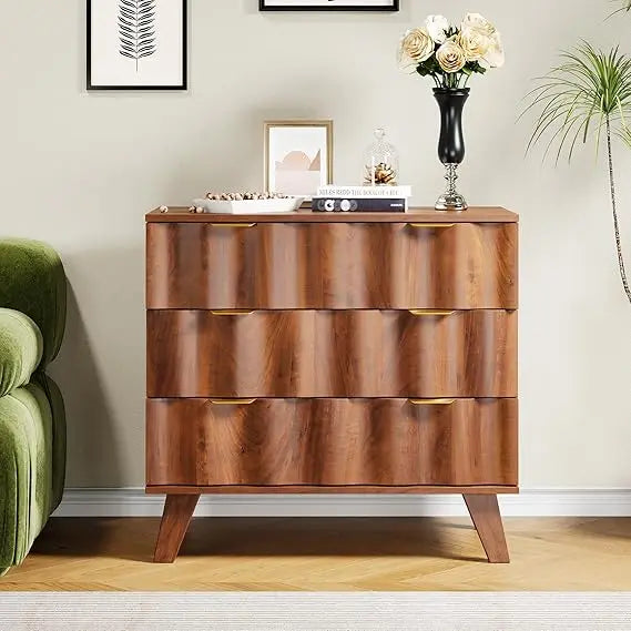 3 drawer dresser modern fluted chest of drawers with metal handles and wooden legs storage organizer accent cabinet f