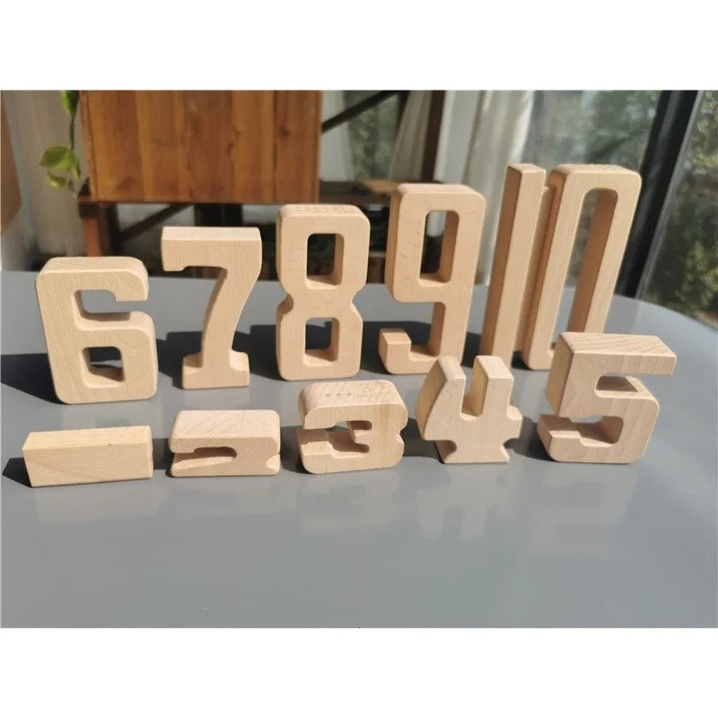 Wooden building stacking digital blocks montessori math numbers toys for kids educational play - game