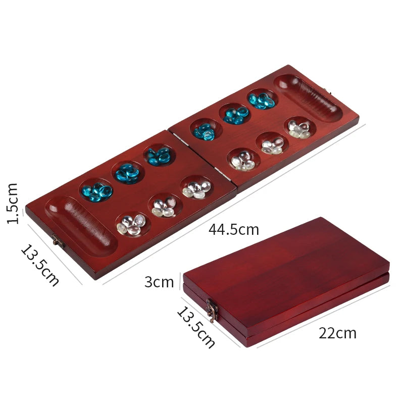 Chestnut pine foldable mancala board game - fun classic table with wooden for adults & kids - lock