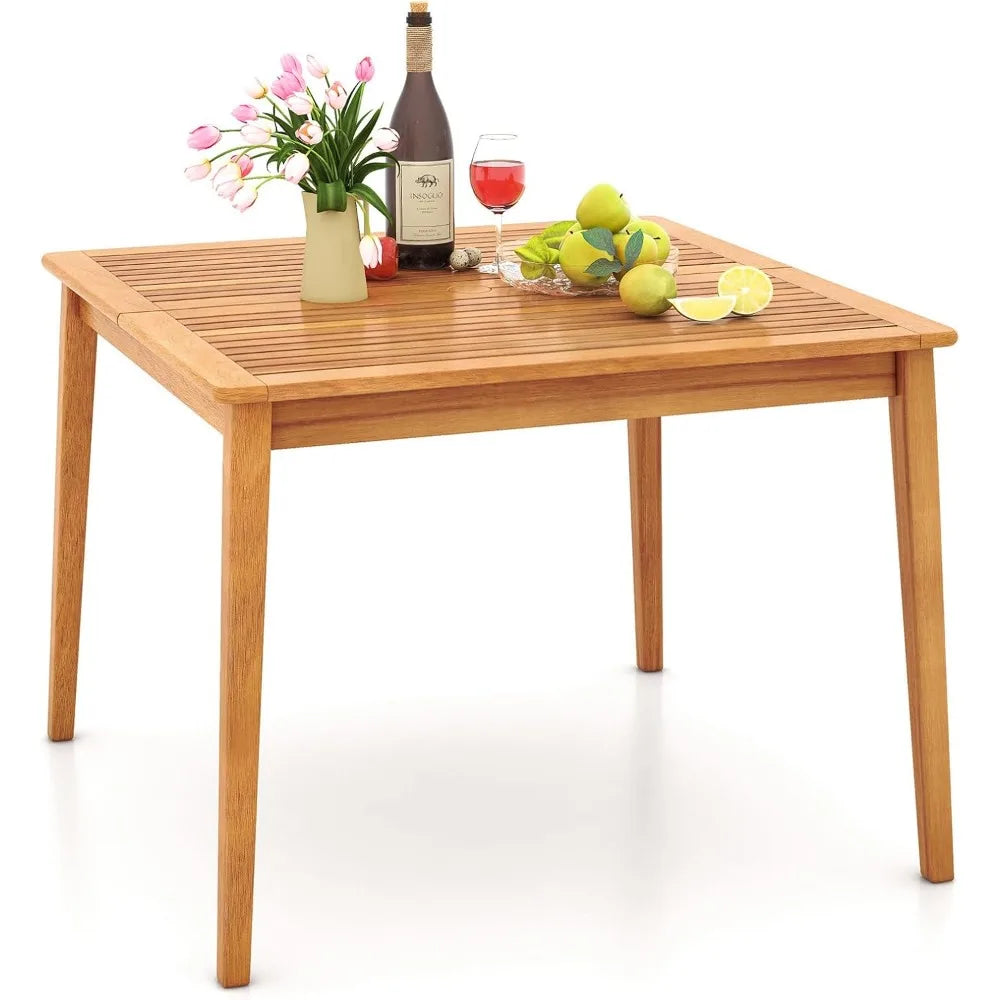 4-person outdoor acacia wood dining table 40” square bistro with 1.96” umbrella hole patio for po - natural / united