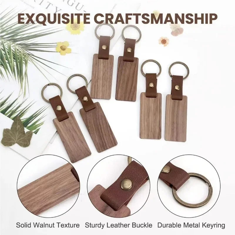 1/3pcs leather wooden keychain free custom solid wood for laser engraving diy key tags crafts christmas gifts - chain