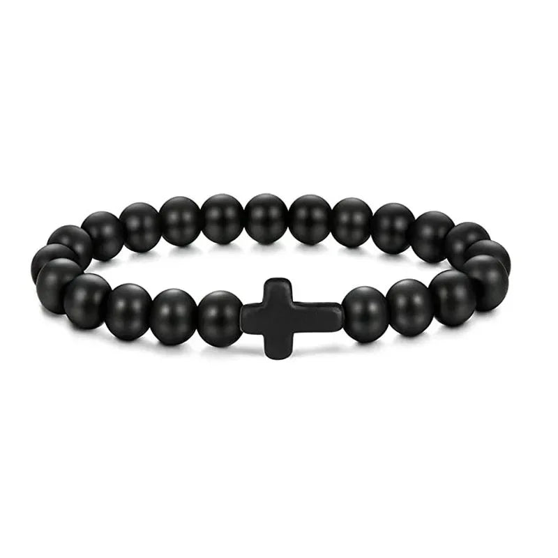Prayer men natural stone wood beads rosary hematite cross bracelets onyx meditation bracelet women yoga jewelry homme