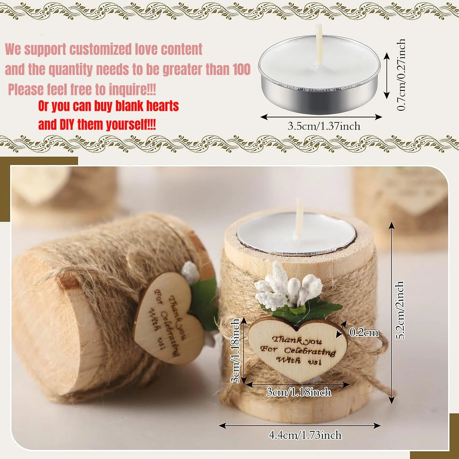 Guest gift candle for wedding wooden tealight holders bridal shower thank you gifts baby christmas candlestick