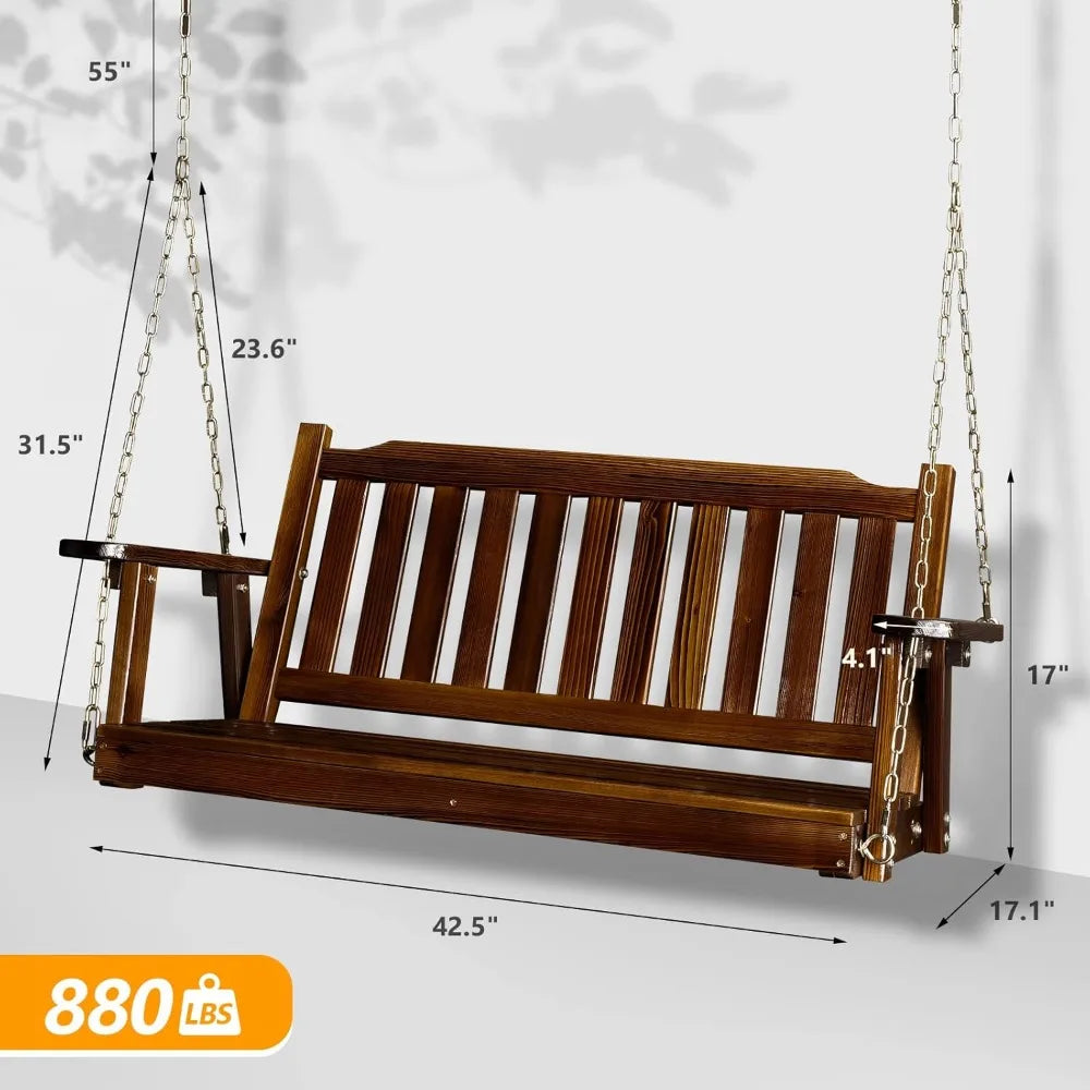 Upgraded heavy duty 880 lbs 4 ft patio wooden porch swing solid fir wood outdoor handing bench for garden | yard