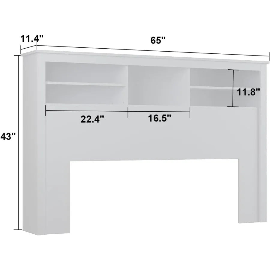 Full queen size headboard with adjustable light wood modern 5 storage shelves bluetooth remote usb port for bedr