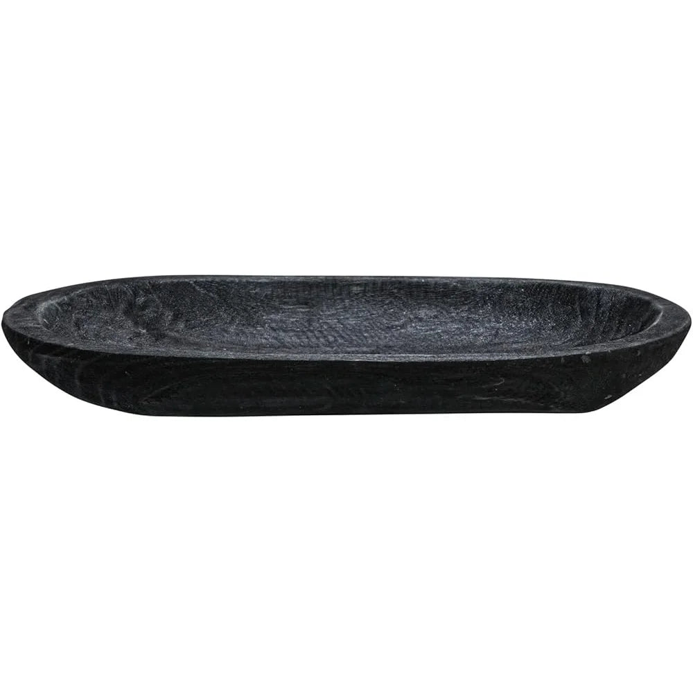 Hand-carved paulownia wood decorative bowl matte black finish organization display unique home decor accent piece