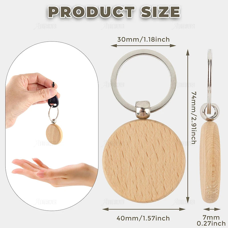 10-50pcs gift wood key chain wholesale keyrings beech keychain wooden pendant ring