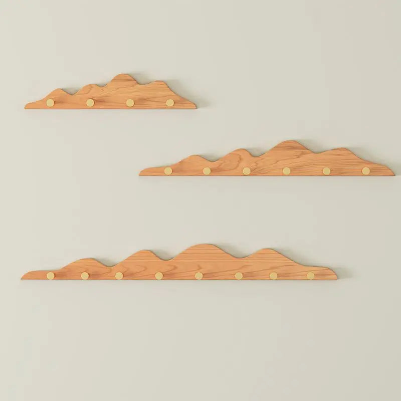 Creative long row solid wood hooks hill shape coat clothes sundries wall hanging rack wardrobe storage bedroom hangers