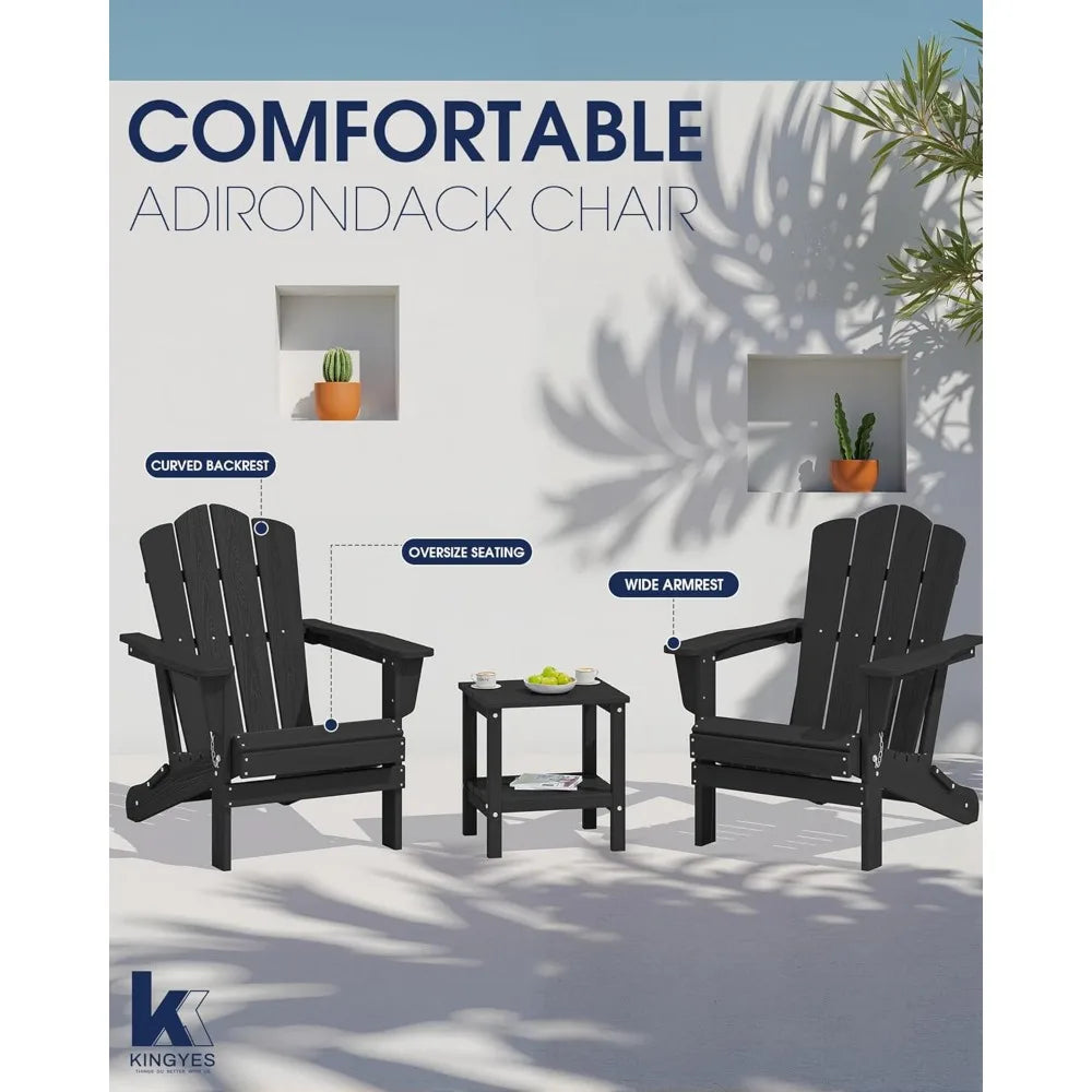 Kingyes 2-piece folding adirondack chair set - durable hdpe patio chairs with wooden texture for outdoor