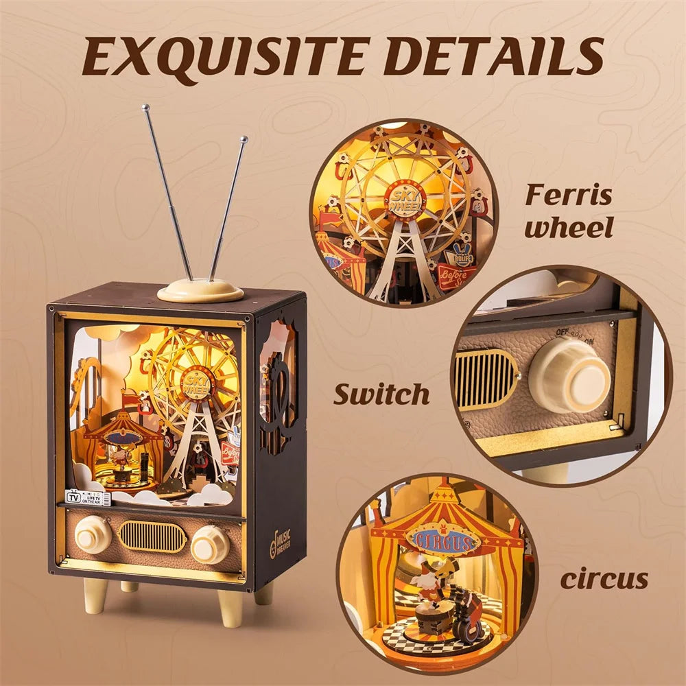 Robotime rolife music box sunset carnival with light 3d wooden puzzle kits toys for children kids birthday gifts amt01