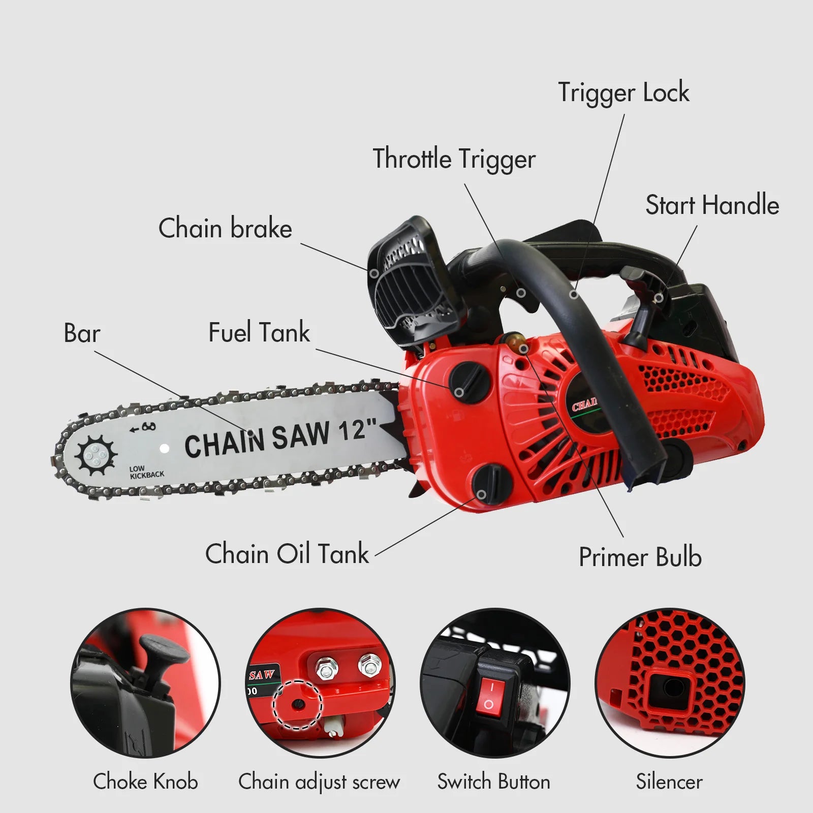 12 inch cordless chainsaw gasoline lightweight portable electric 1000w 25.4 cc woodworking for tree wood branch cutting