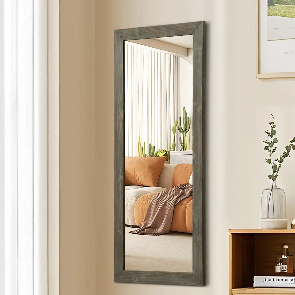Over the door mirror full length wooden frame wall mount leaning perfect bathroom bedroom living room safety glass