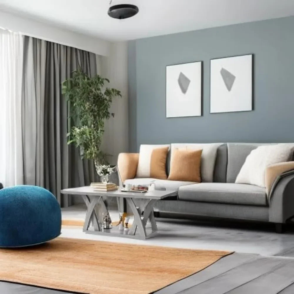 Farmhouse coffee table with shelf wood for living room open display area,47” grey