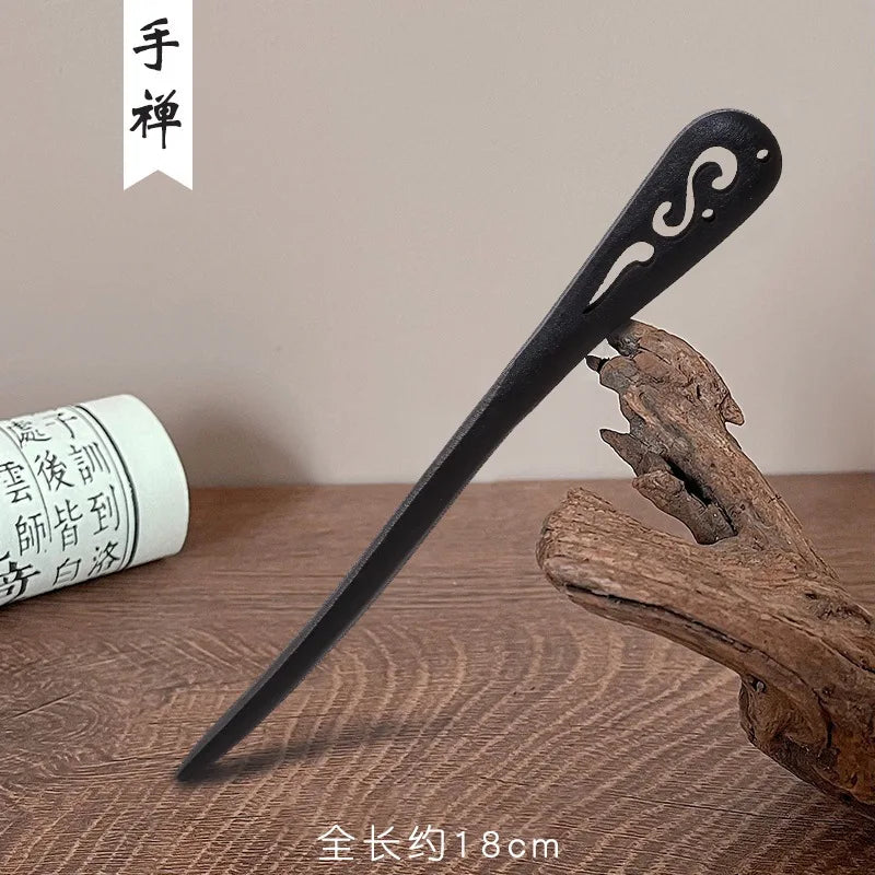 Vintage wooden hair clip black easy to twist hairpin ethnic clothing hanfu accessories girl - 17