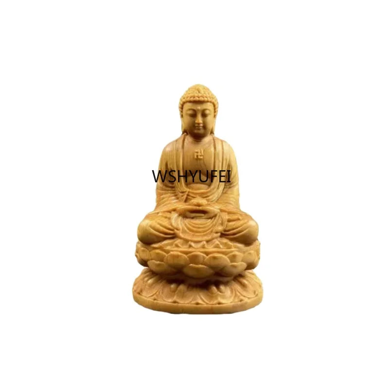 Vintage nostalgic cliff cypress wood carving of the great sun buddha statue home living room car mounted decorations