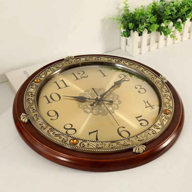 Luxury wood wall clock metal retro nordic american style gold silent clocks bedroom shabby chic living room horloge gift