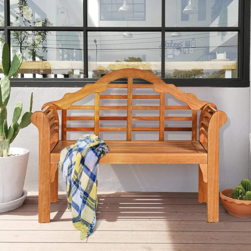 Folding 2-person eucalyptus wood bench 49 outdoor garden loveseat chair for entertainment - united states / natural