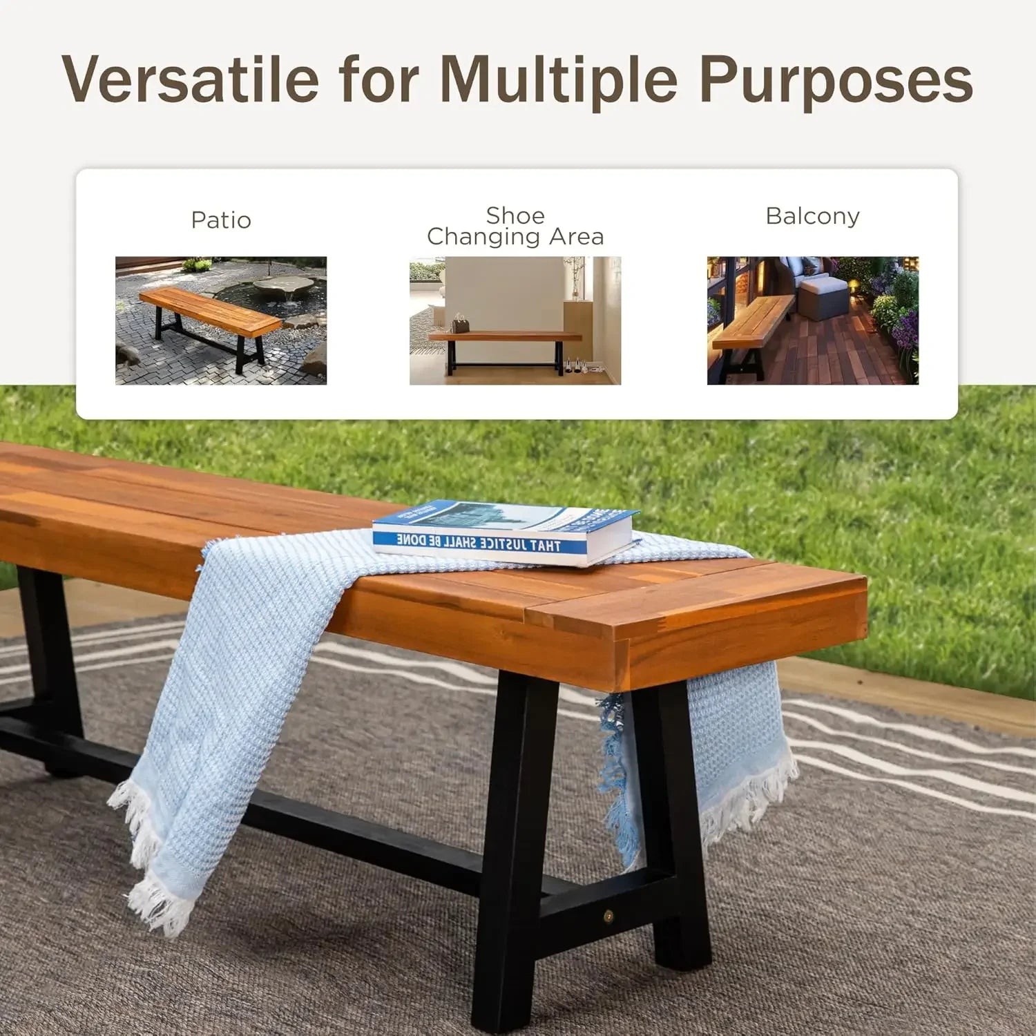 Outdoor acacia wood bench 2 pieces 63’’ patio picnic supports 550lbs classic brown and black - united states - standard