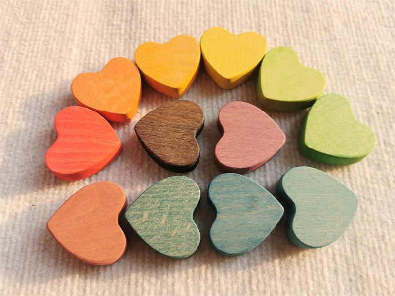 Rainbow wooden stacking star heart blocks pastel nordic beech moon clound open-ended play - rainbow heart 12 - game