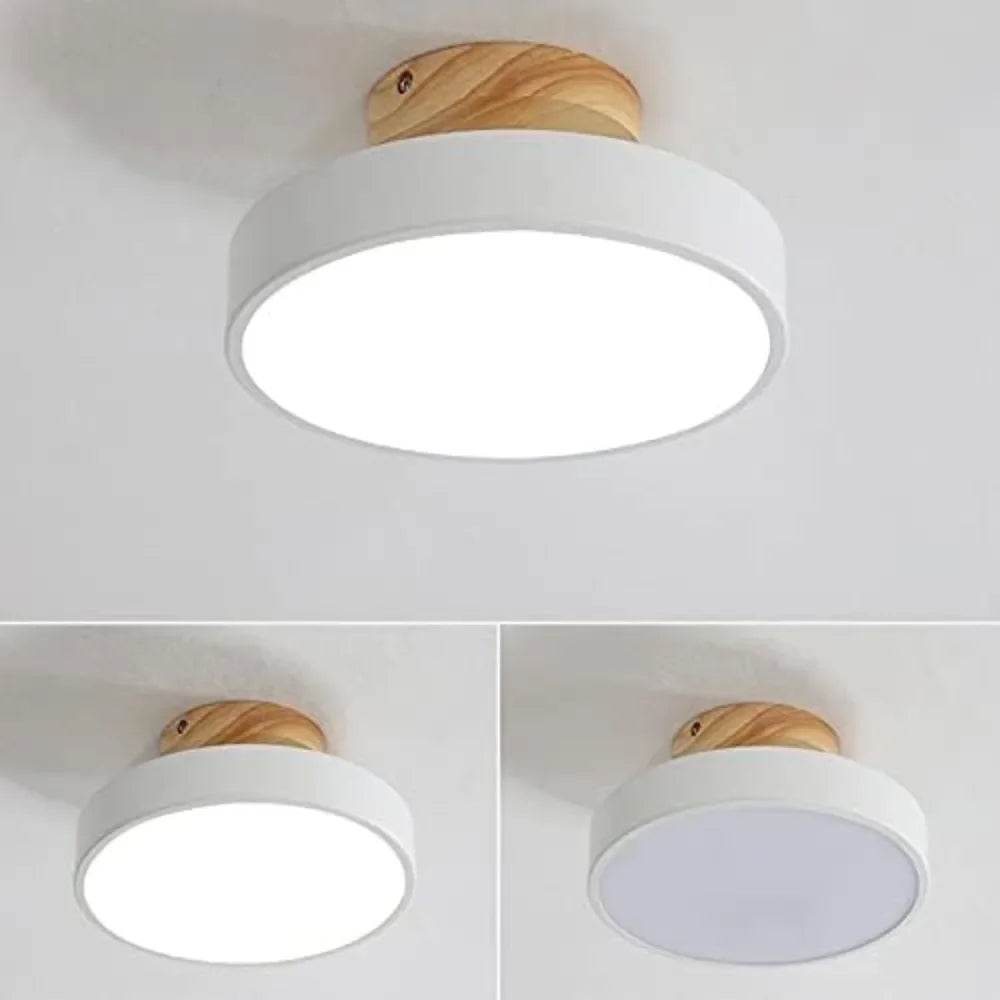 1pcs tri-color dimming ceiling light led flush mount lamp wrought acrylic lampshade round wood holder study - white