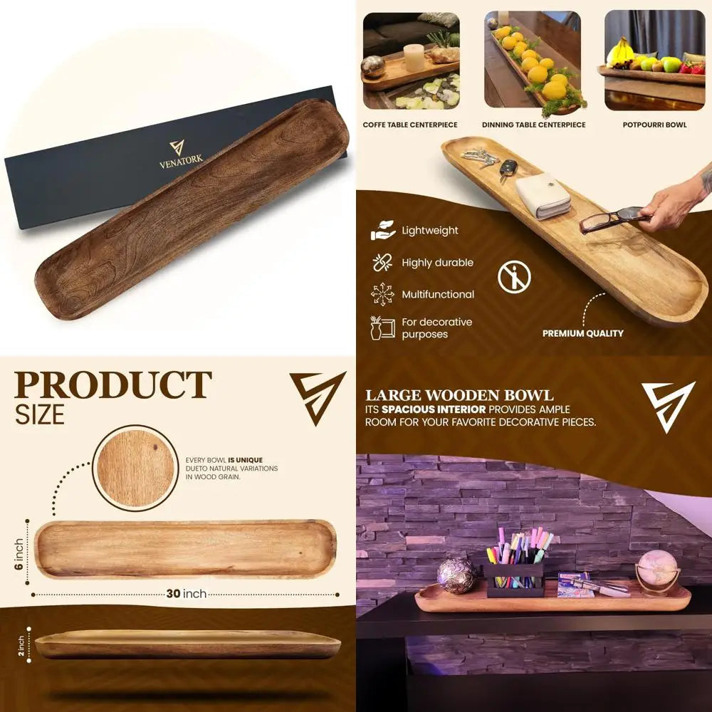 Hand carved wooden dough bowl 30 x 6 3 rustic farmhouse decorative serving tray 5 oz capacity perfect gift for kitchen