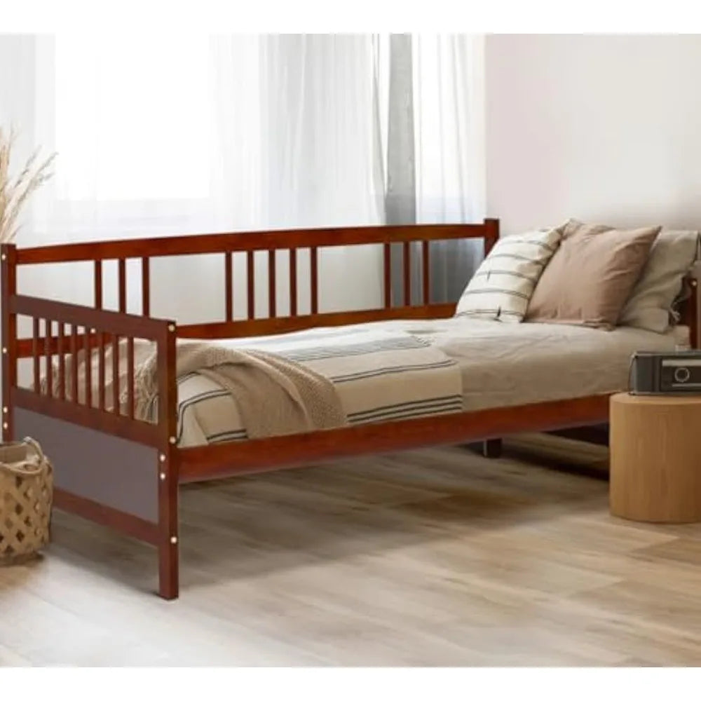 Homgx twin wooden daybed frame sofa bed w/solid wood slats support & rails dual-use heavy duty modern platform for l