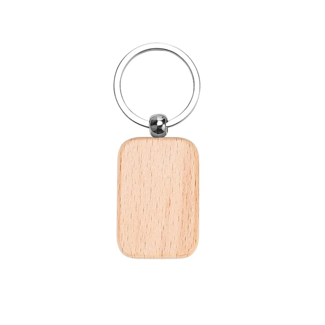 100pcs 9 styles mixed diy blank wooden keychain rectangular round heart shape wood key chain ring - b