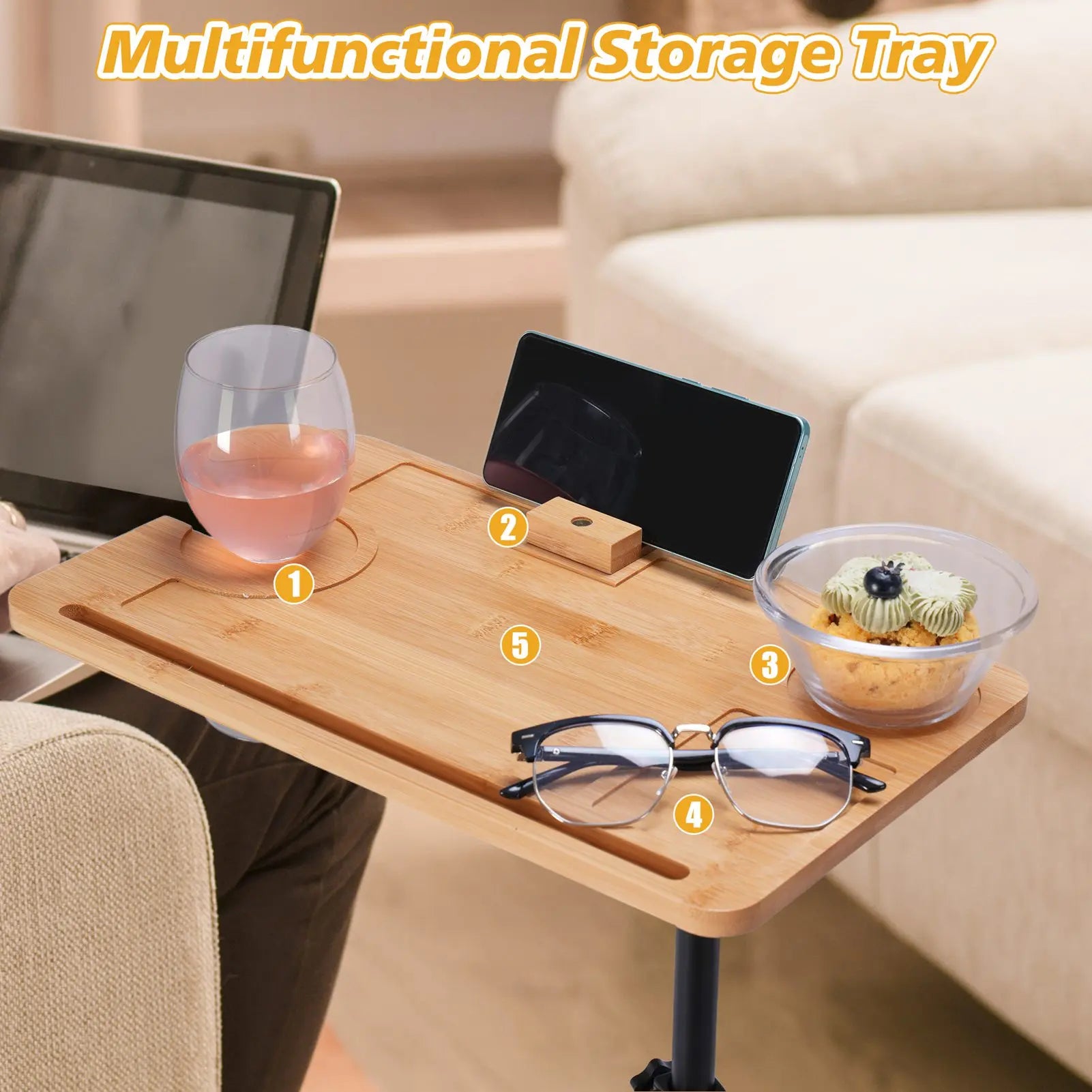 Adjustable height sofa side table & bath tub tray stand multi-purpose furniture lightweight durable for living room