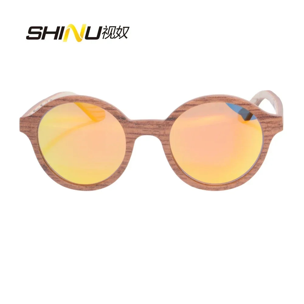 Shinu brand round sunglasses women wooden polarized lenses fashion trend 2024 cycling sunglass 73017 - orange lens