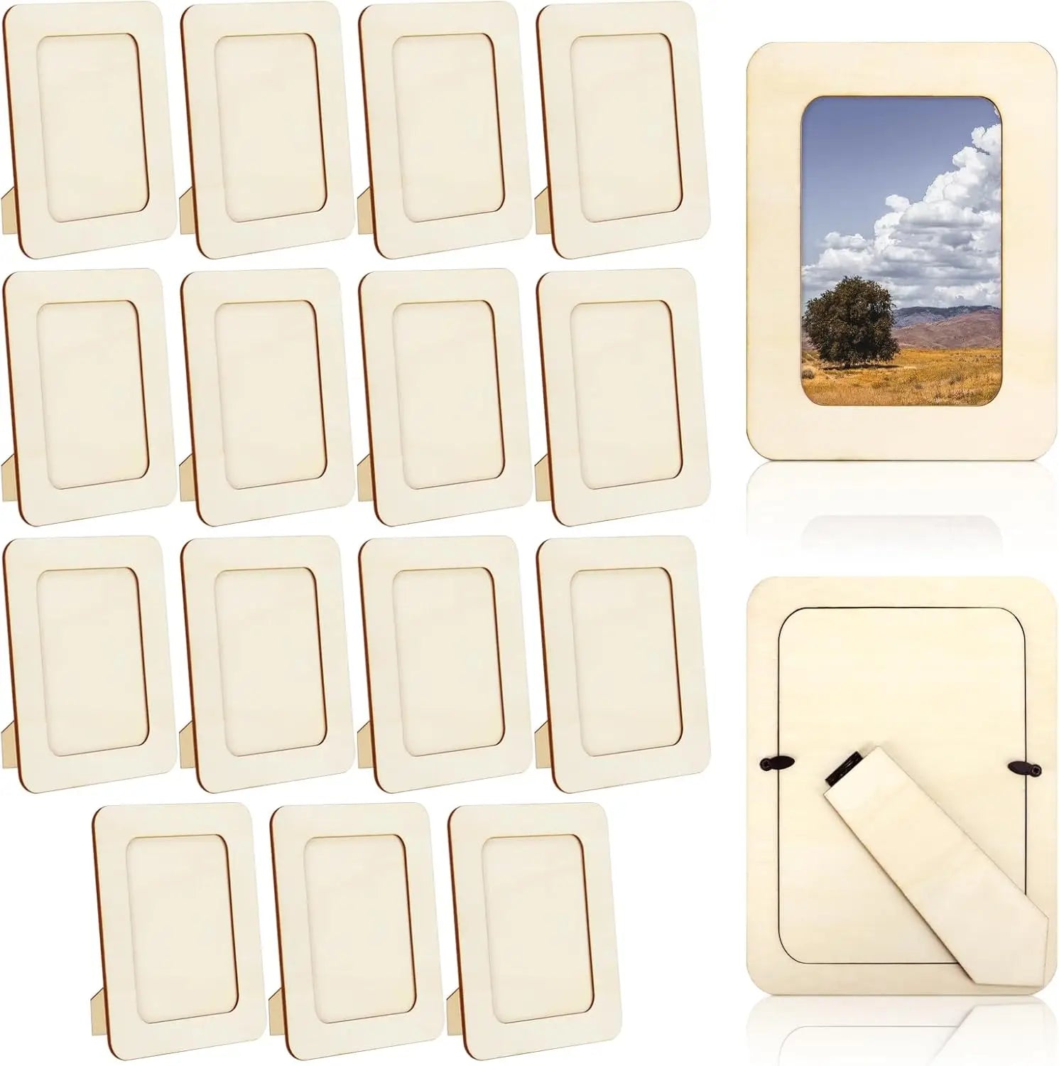 15/6pc wood craft photo frames diy wooden unfinished standing decorations - 15 pcs